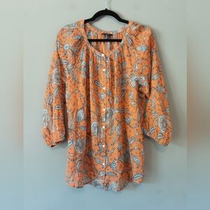 Chaps Buttton Up Paisley Patterned Peasant Blouse